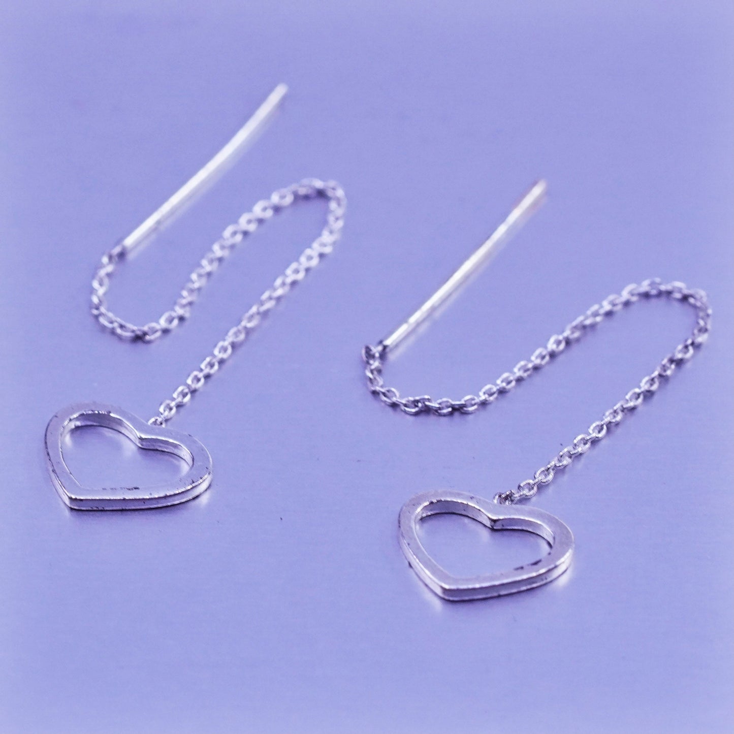 Vintage Sterling 925 silver handmade circle chain fringe earrings and heart