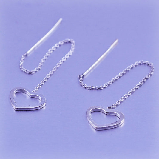 Vintage Sterling 925 silver handmade circle chain fringe earrings and heart