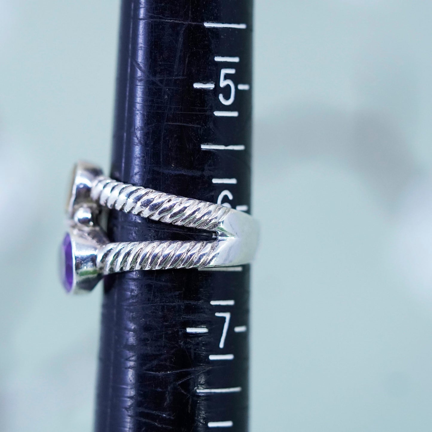 Size 6, vintage sterling 926 silver handmade ring with topaz citrine amethyst