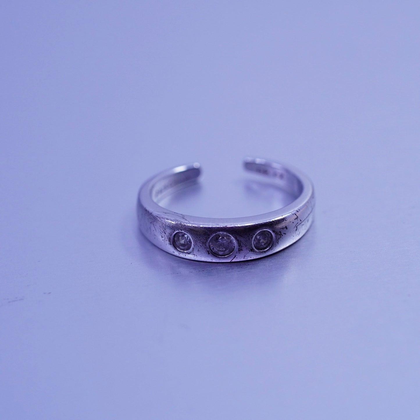 Size 3.25, vintage Sterling 925 silver handmade engagement ring with Cz