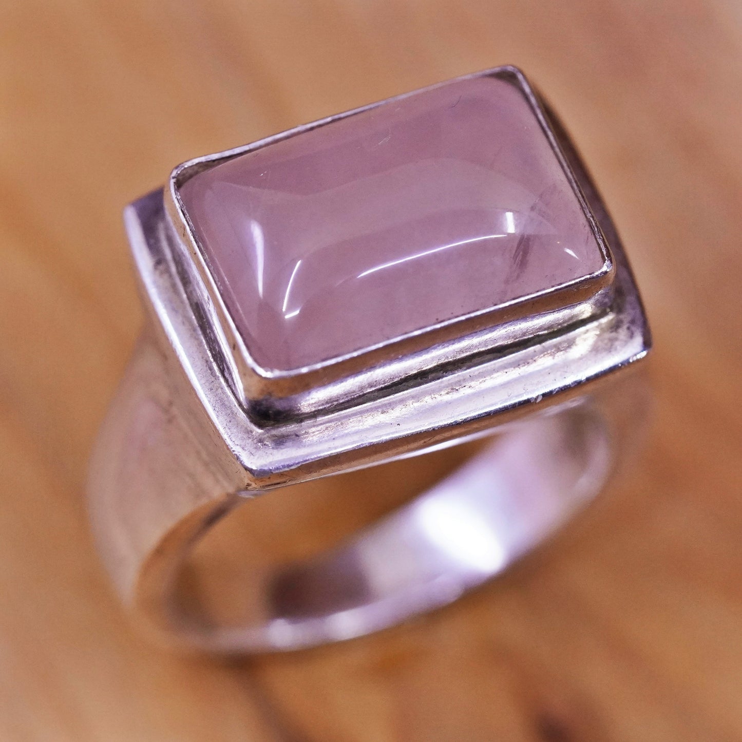 Size 10.5, vintage Sterling 925 silver handmade bold ring with pink Quartz