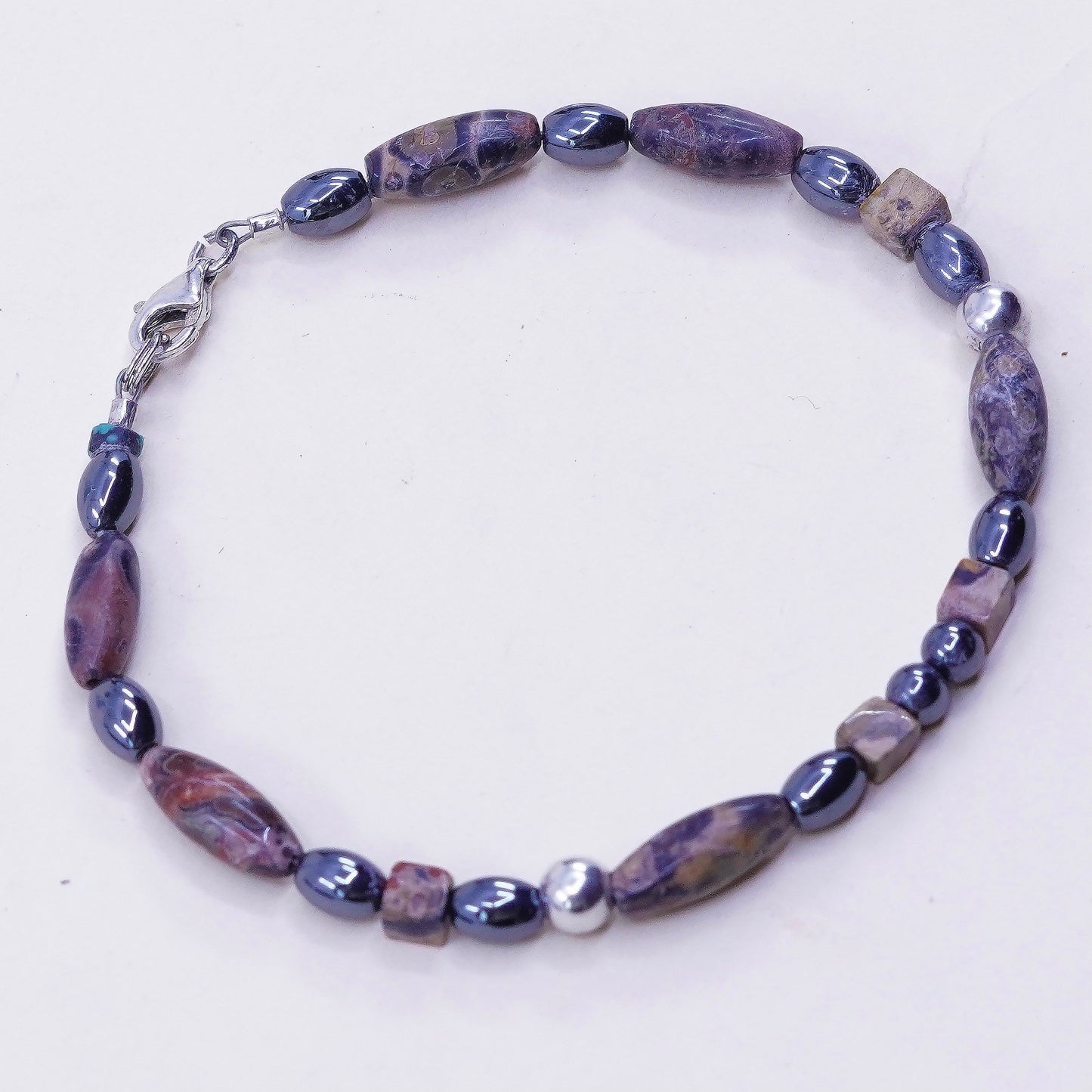 7”, handmade vintage Jasper beads bracelet with Sterling silver closure