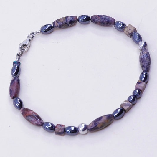 7”, handmade vintage Jasper beads bracelet with Sterling silver closure