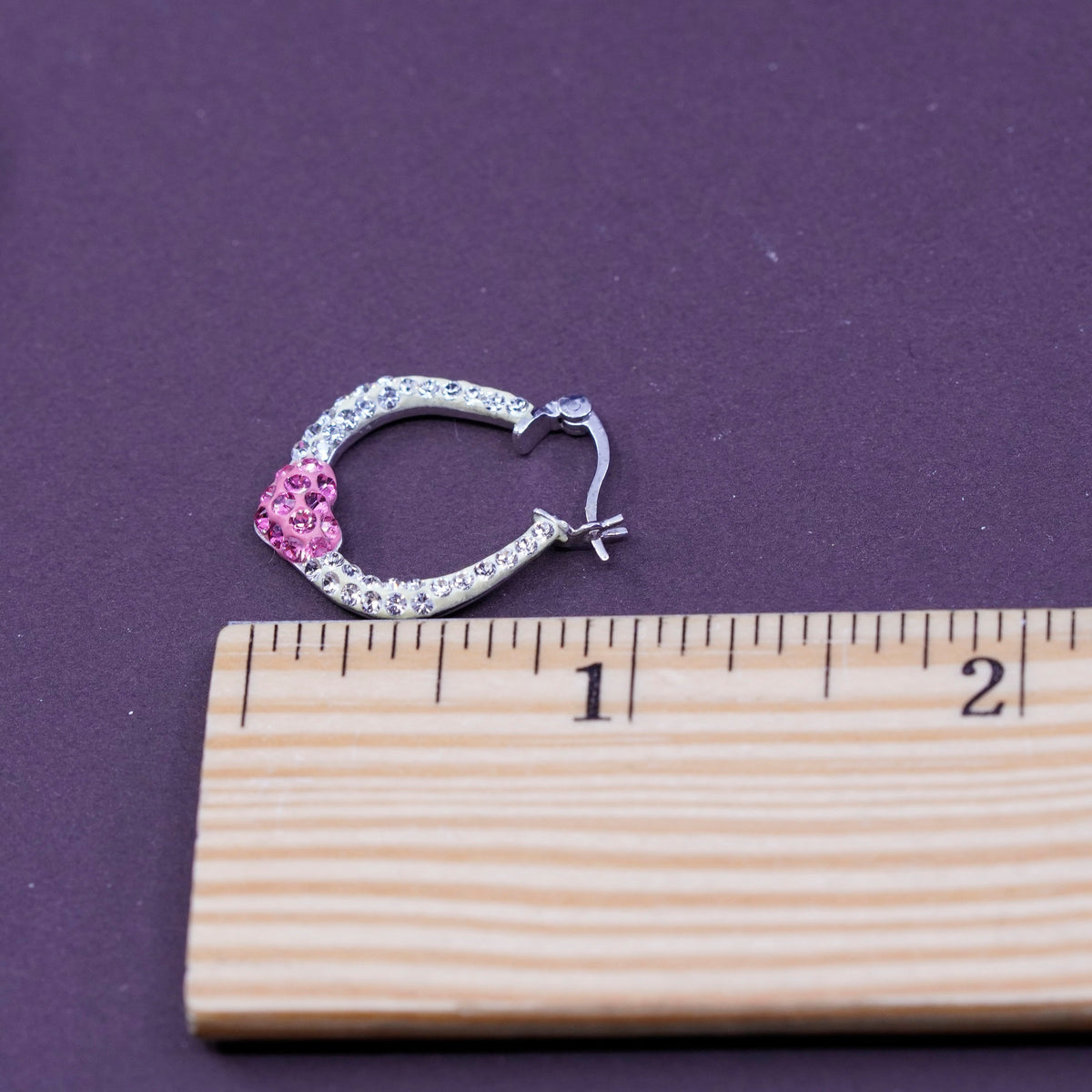 1”, AU Sterling silver handmade earrings, 925 heart hoops with cluster Crystal