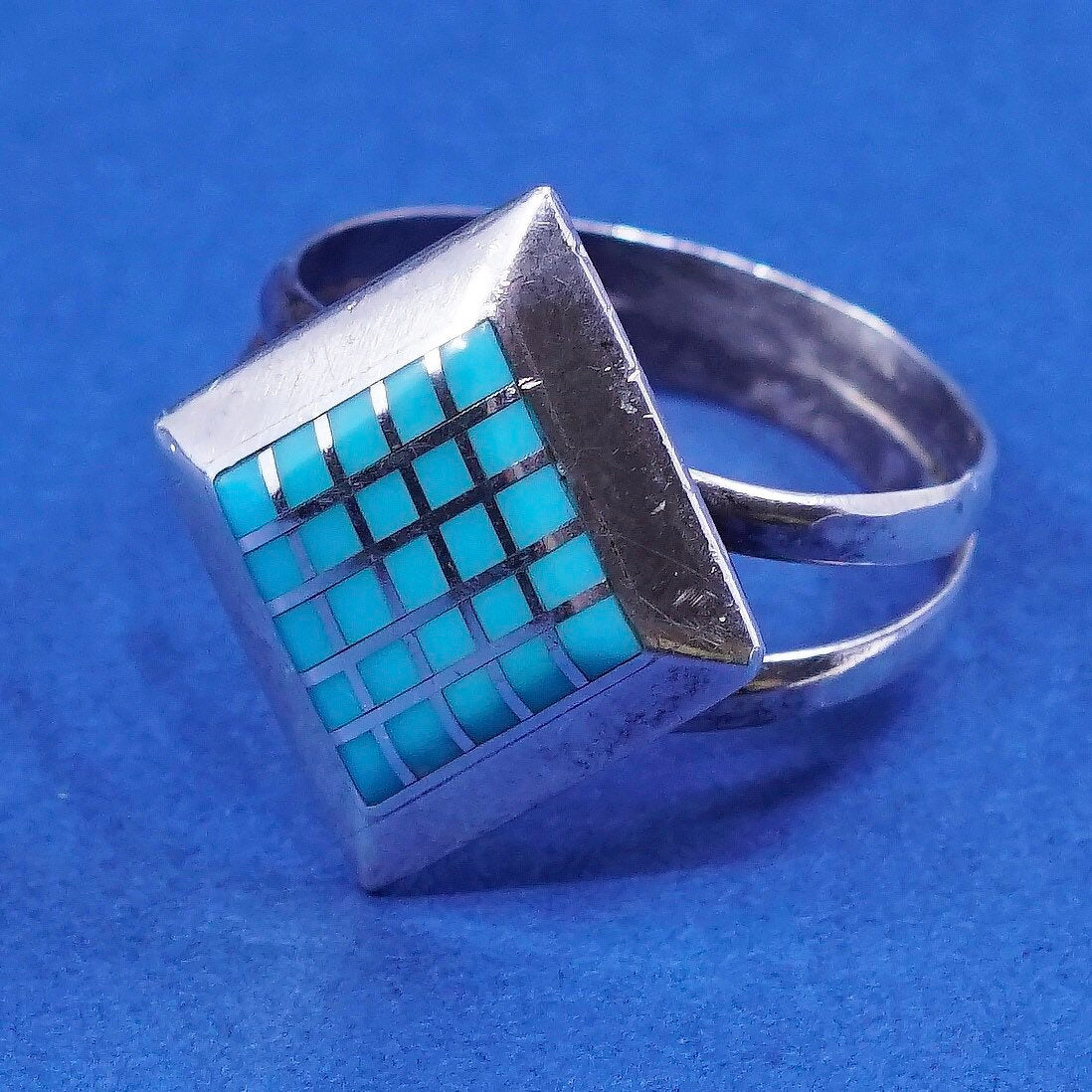 sz 10.5, vtg zuni sterling silver handmade ring, 925 w/ turquoise southwestern