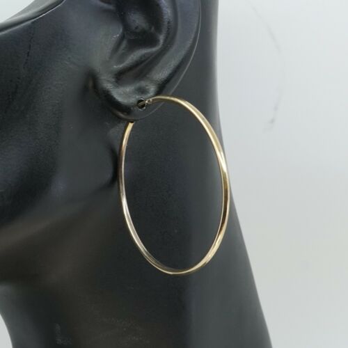 2", Vintage Gold Over Sterling Silver Handmade Earrings, 925 Silver Huge Hoops