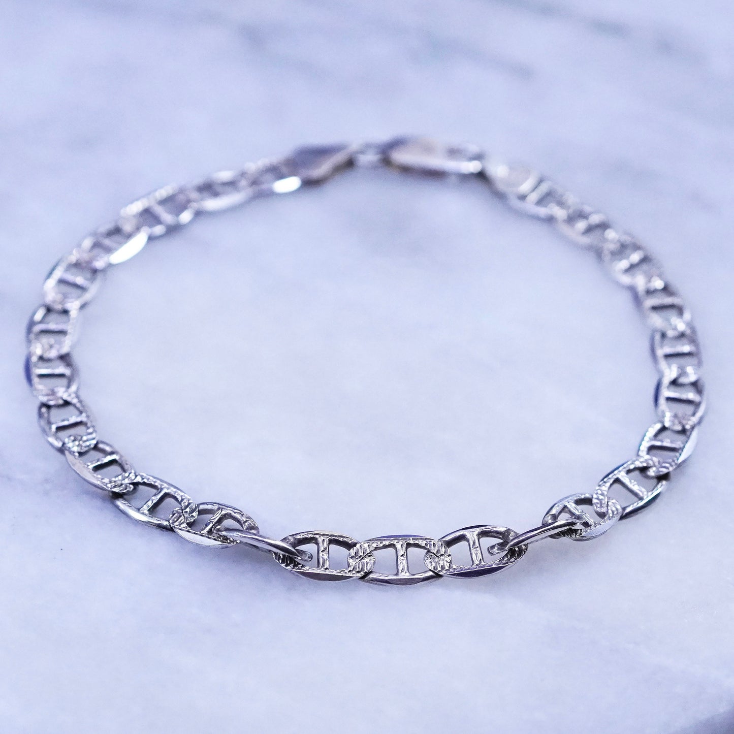 8.75”, 7mm, vintage Sterling 925 silver anchor bracelet, chain