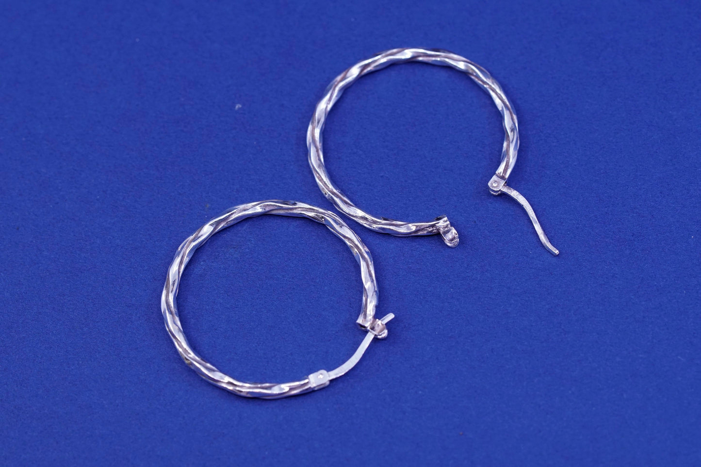 1.25”, vintage milor Sterling silver twisted hoop earrings, 925 textured huggie