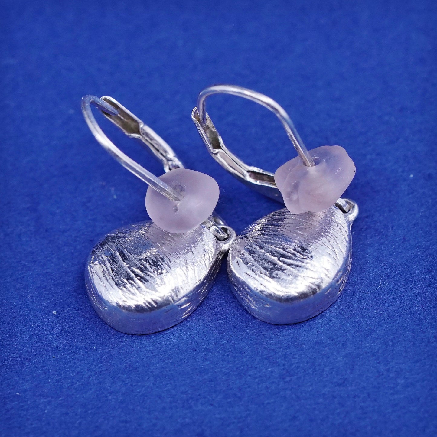 Vintage sterling silver handmade earrings, 925 teardrop drops and pink topaz