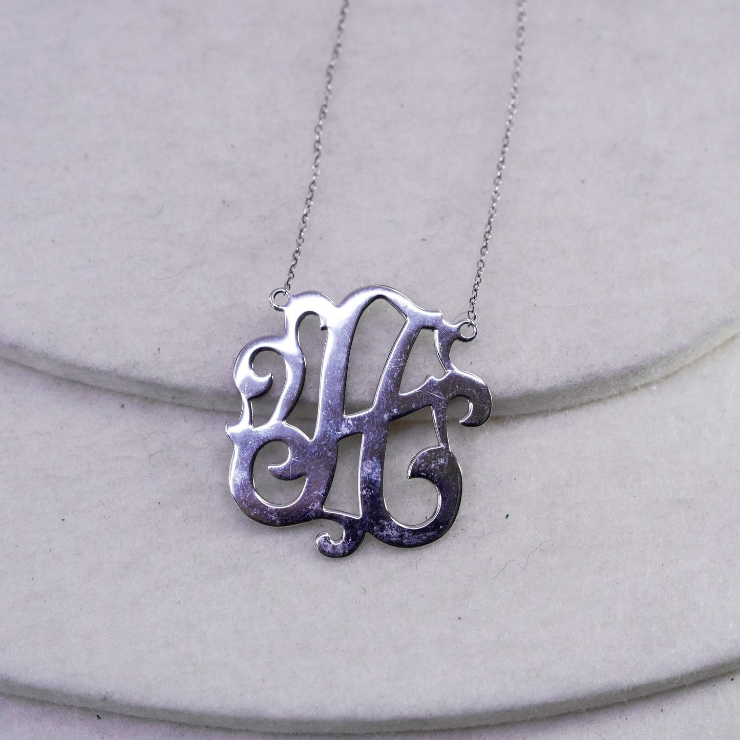 18+2”, Sterling 925 silver handmade circle necklace w/ letter initial A pendant