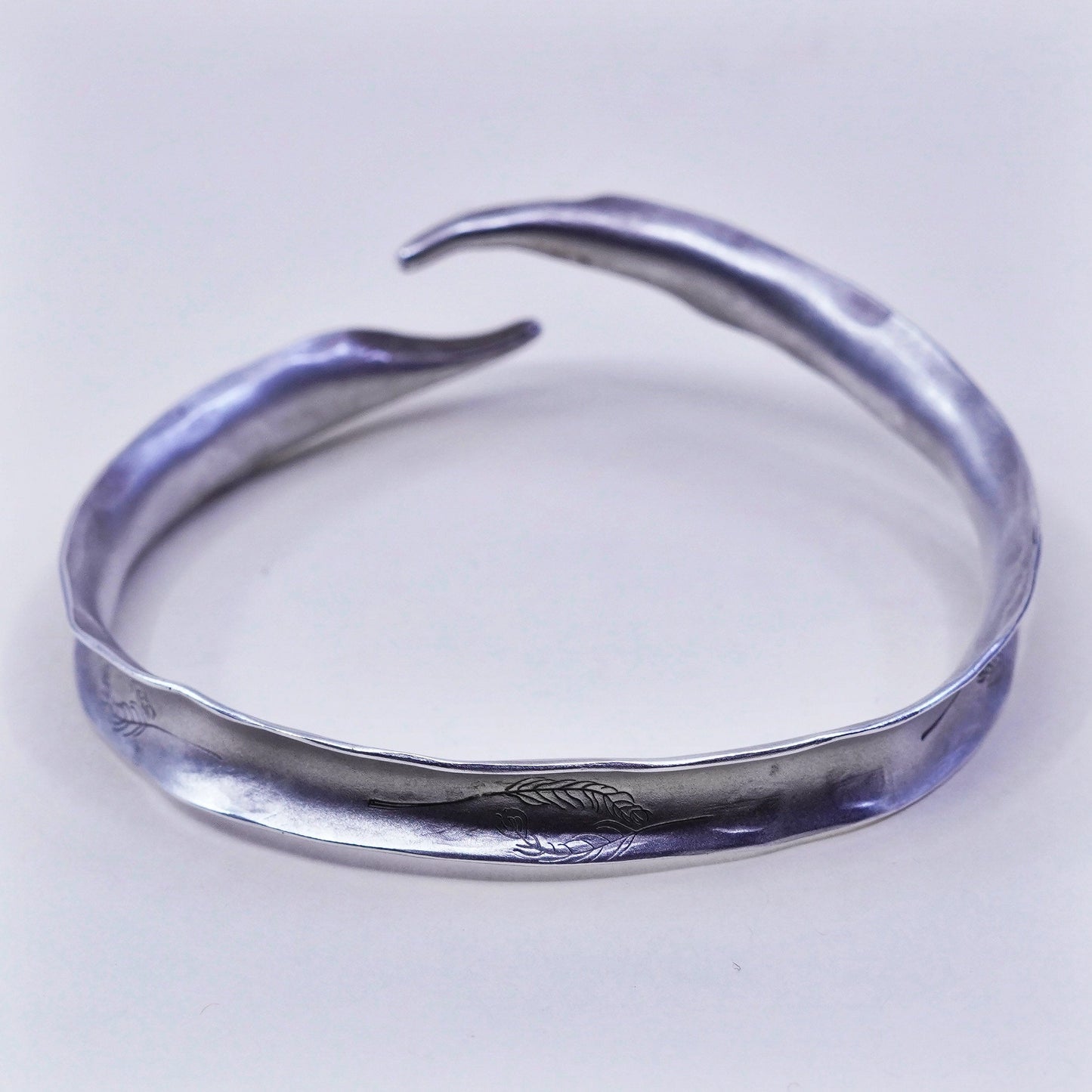 7”, sterling silver contemporary handmade bracelet, matted 925 wrap leafy cuff