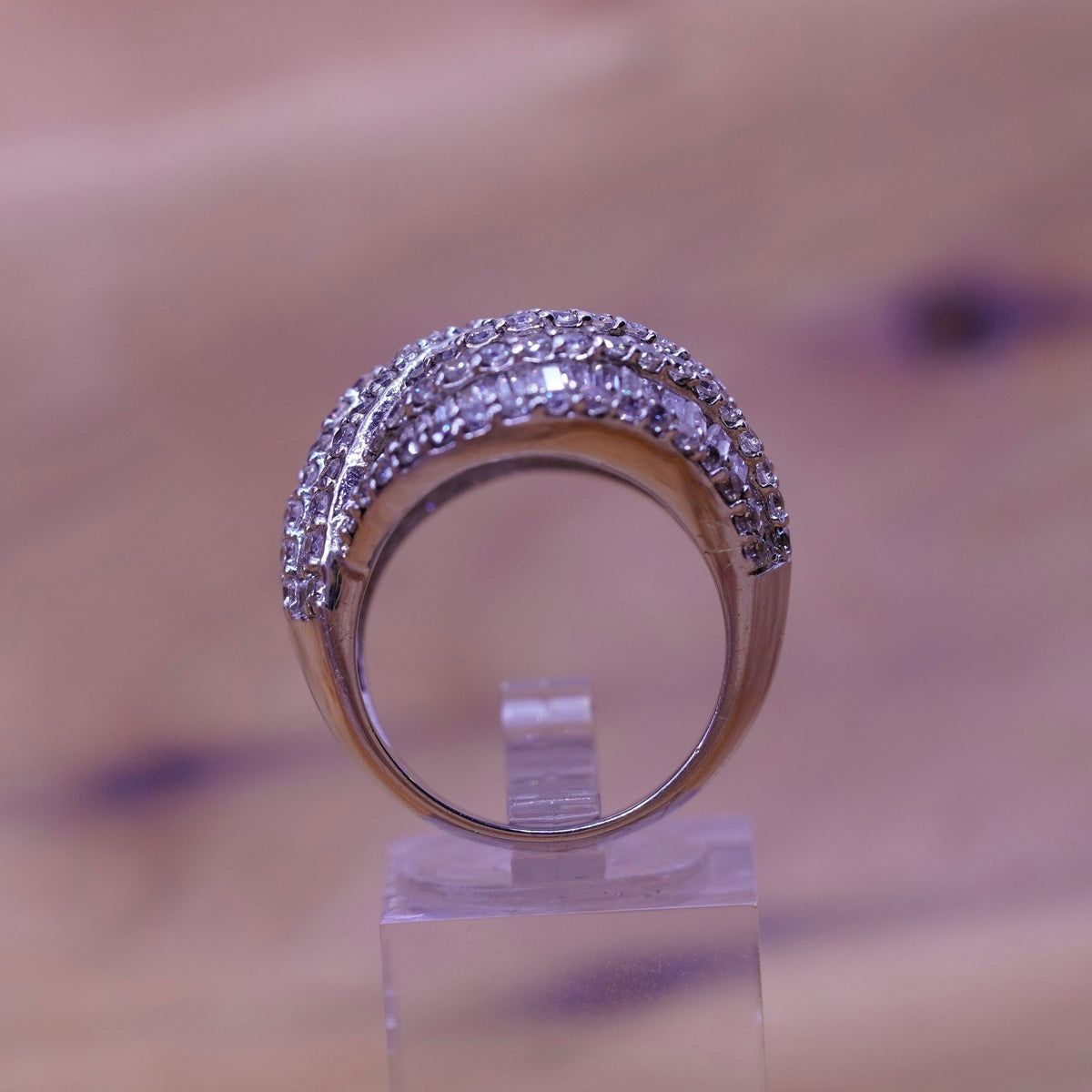 Size 8, vintage Sterling silver statement ring, 925 entwined with cluster Cz