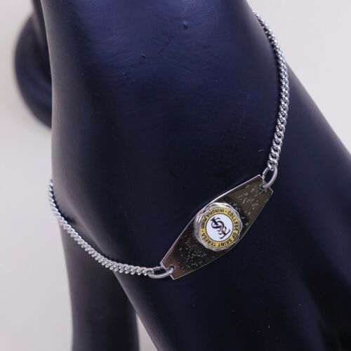 7.5”, Vintage Sterling 925 Silver Handmade Curb Bracelet w/ Saint Teresa Tag