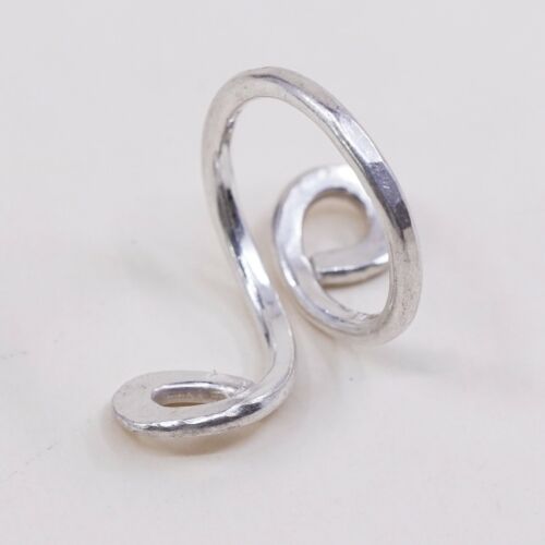 Size Adjustable, Sterling Silver Handmade Ring, 925 Hammered swirl Band