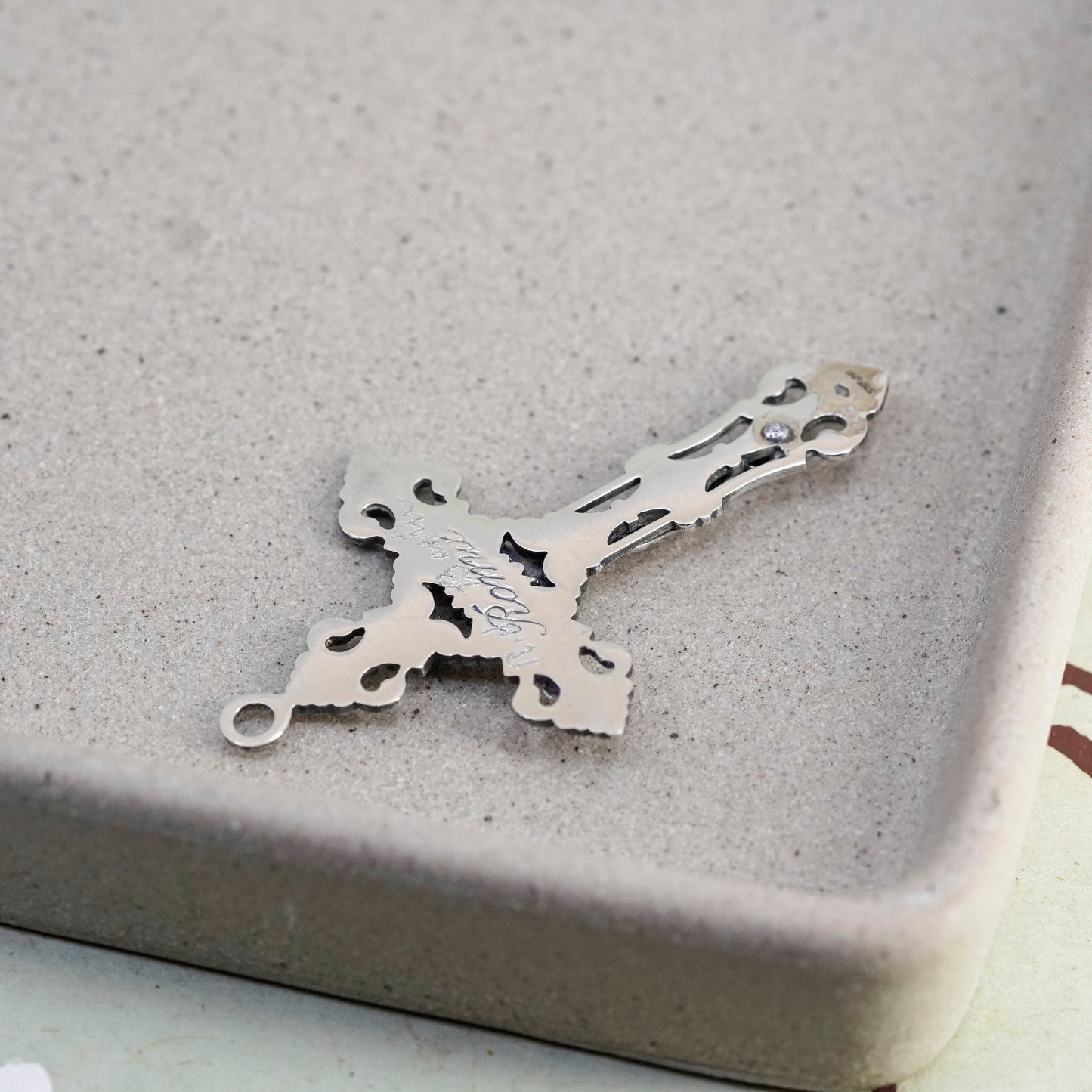 Vintage INRI Sterling silver filigree pendant, 925 cross charm with Jesus