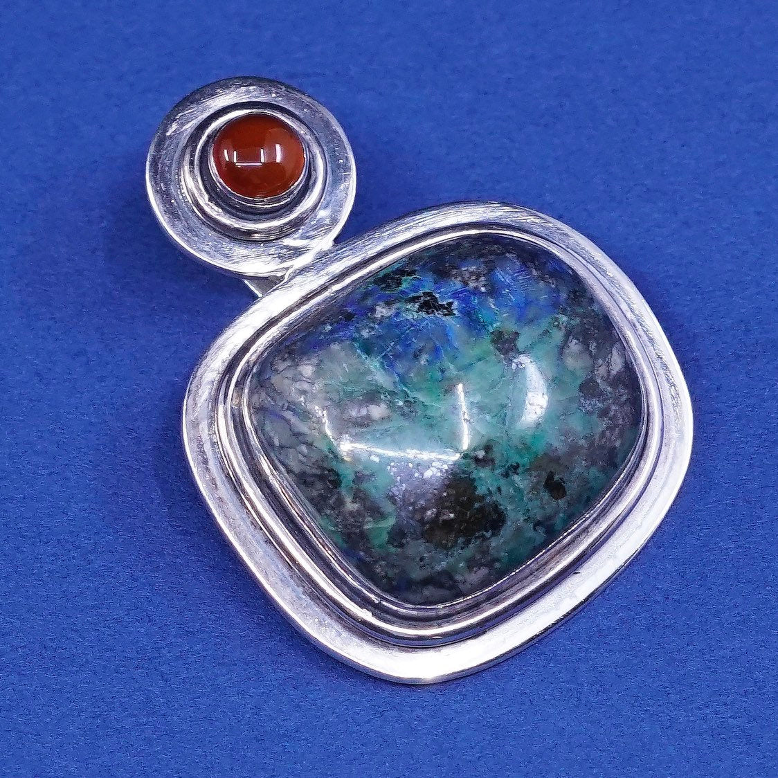 vtg Native American navajo Sterling 925 silver pendant w/ turquoise N carnelian