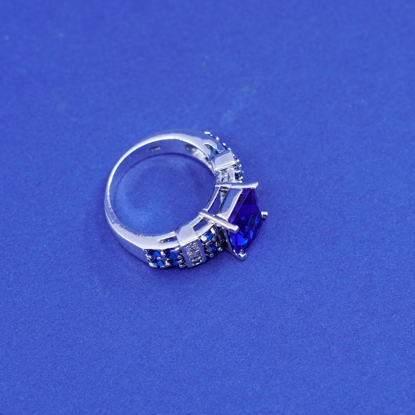 Size 6.25, vintage Sterling 925 silver engagement ring with topaz and clear cz