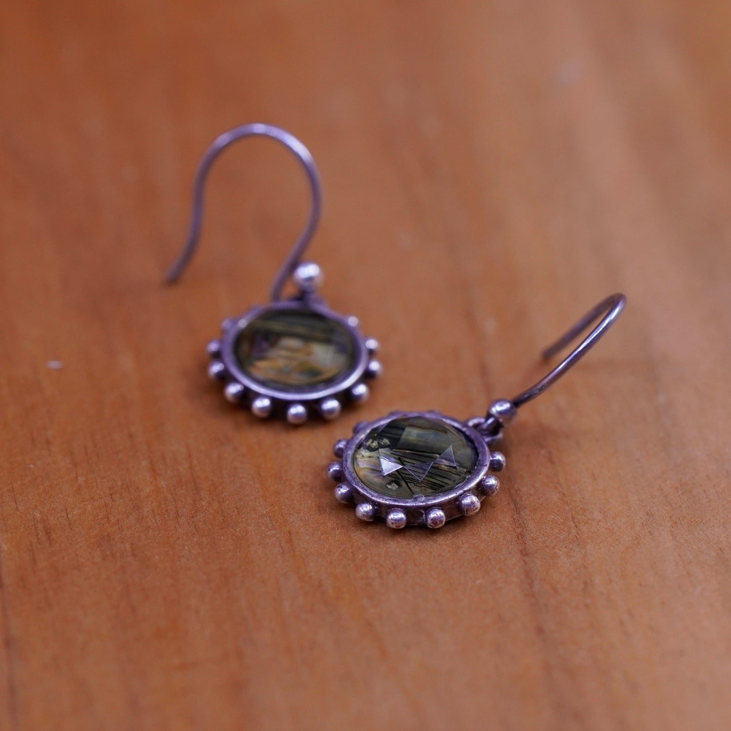 Vintage Sterling 925 silver handmade earrings with abalone glass cover beads