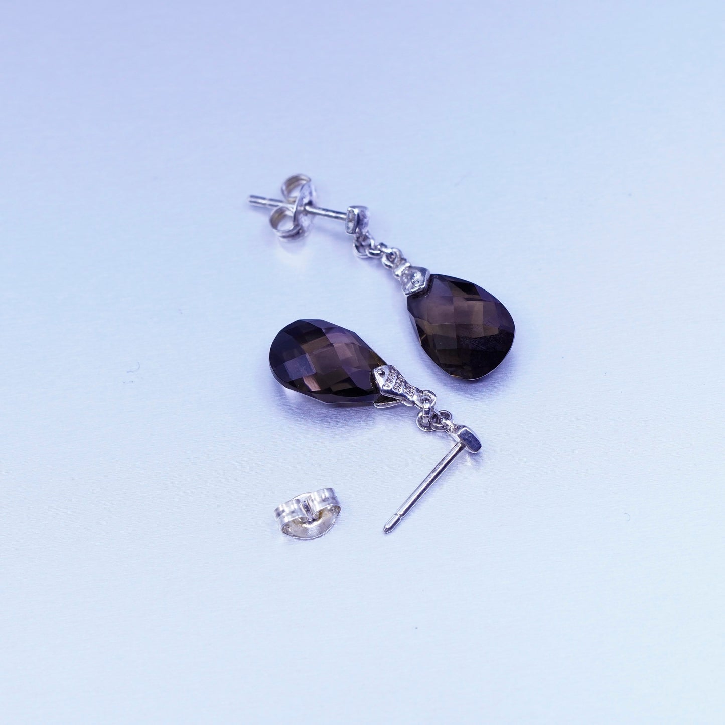 Vintage Sterling 925 silver teardrop earrings with smoky topaz