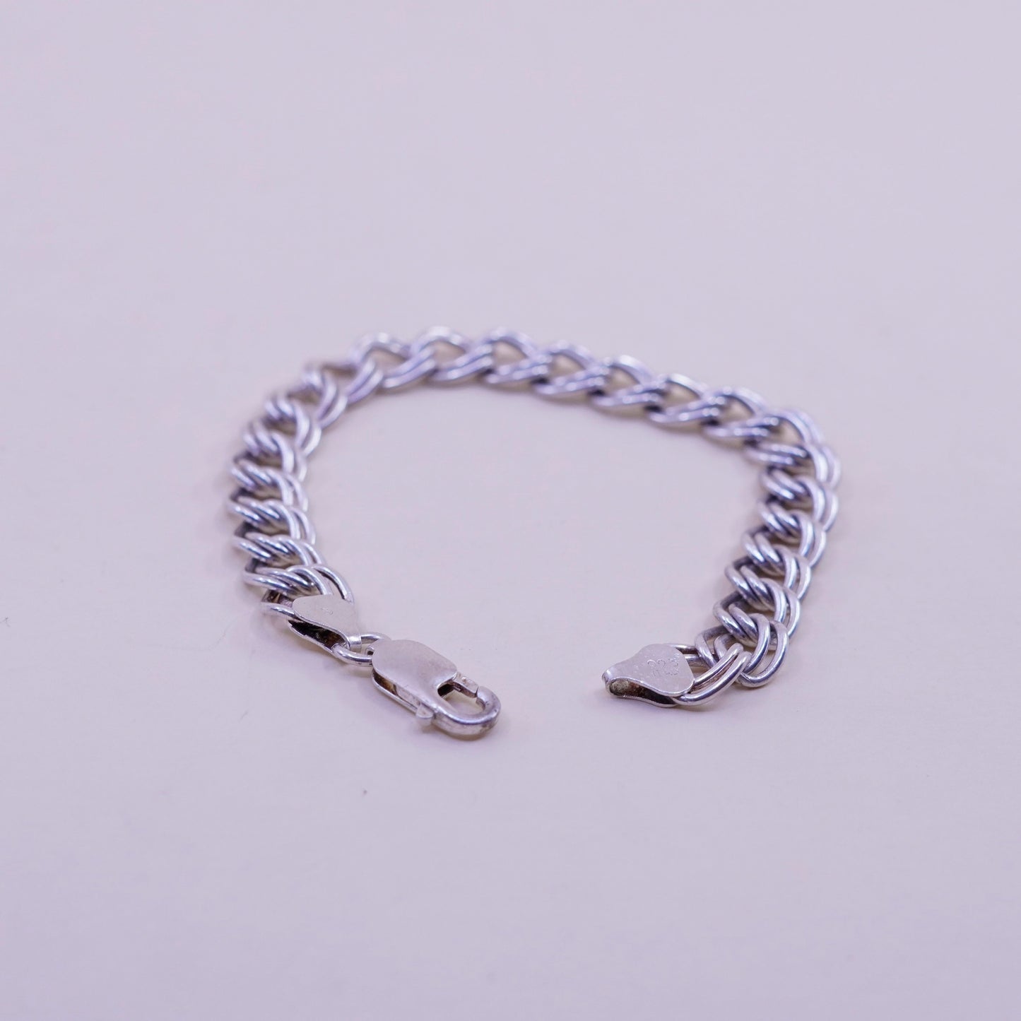 7”, 9mm, Vintage sterling silver double curb bracelet, 925 chain
