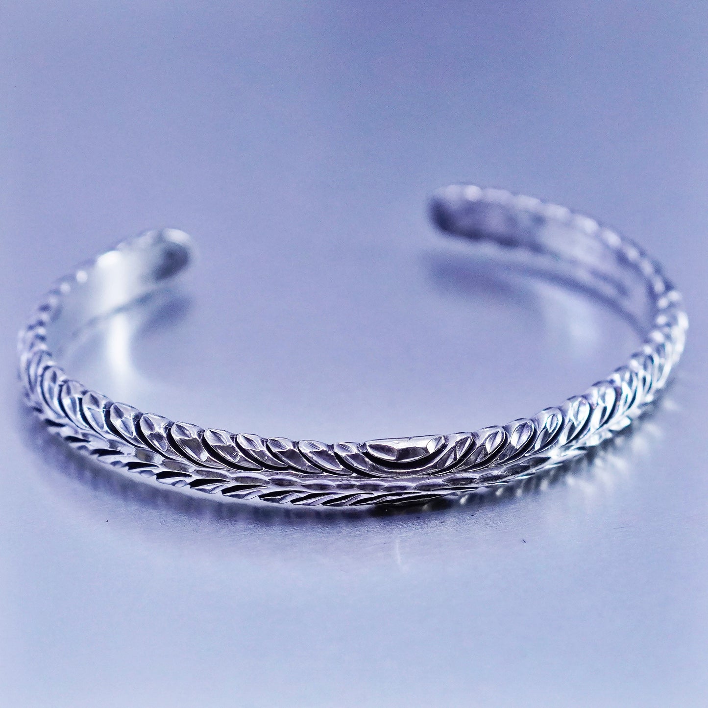 6.25”, Vintage Sterling 925 silver handmade bracelet, textured cuff