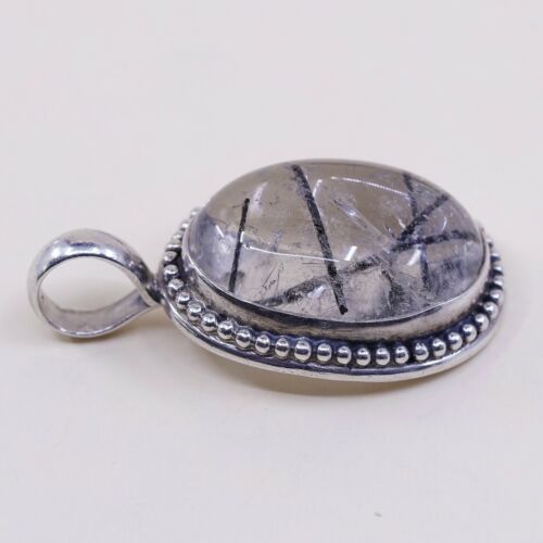 Vtg Sterling 925 Silver Handmade Pendant W/ tourmalated quartz N Beads Aeound
