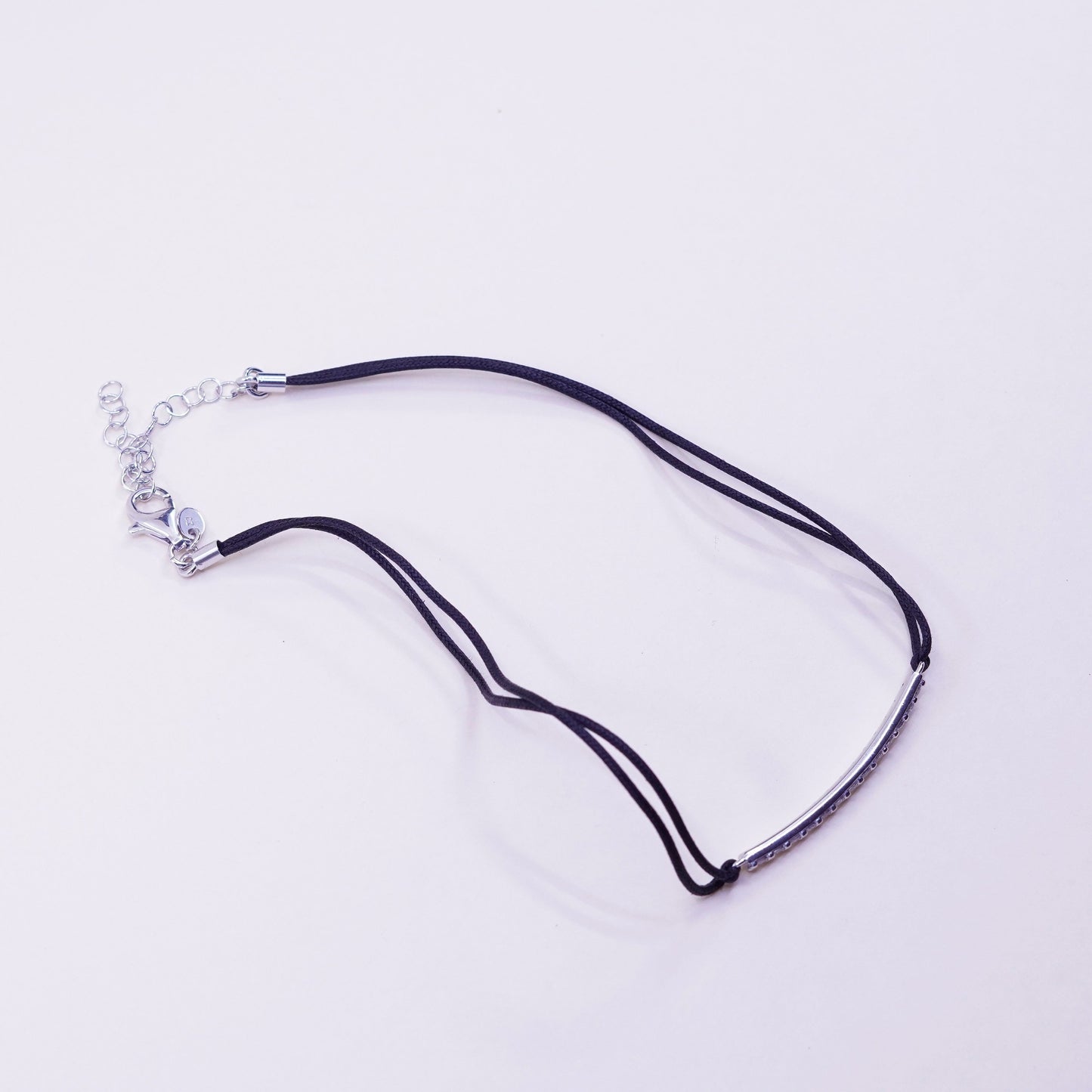 12+2”, Milor sterling 925 silver necklace choker collar linen core bar pendant