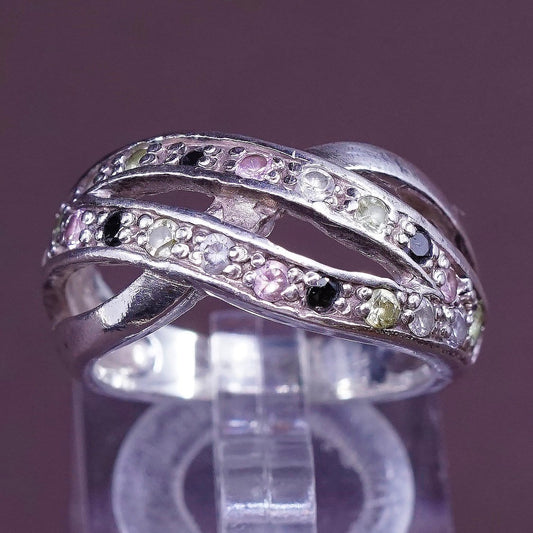 sz 6.75, vtg Sterling silver anniversary ring, 925 band w/ cluster cz