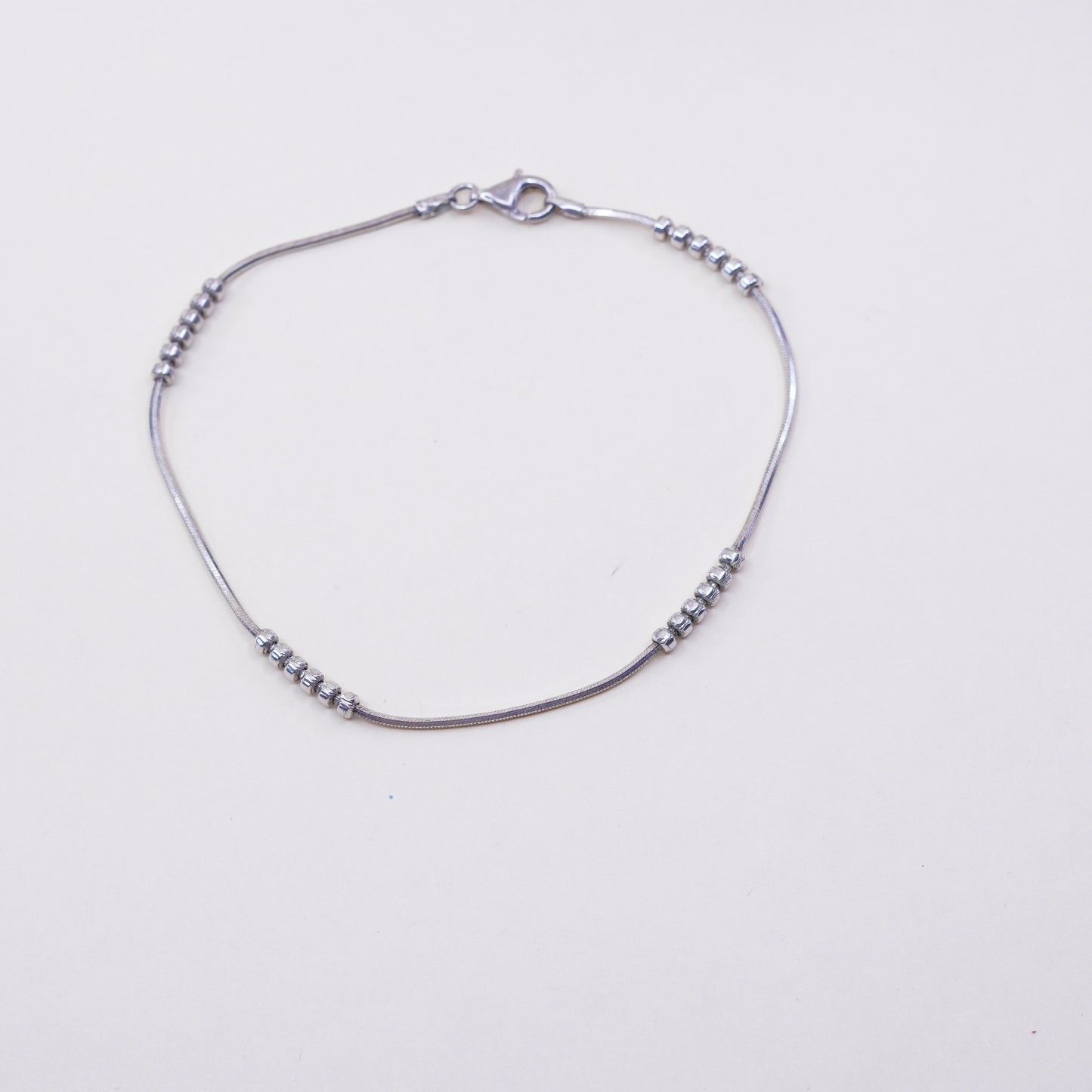 9”, 1mm, Vintage sterling silver bracelet, 925 snake chain with beads