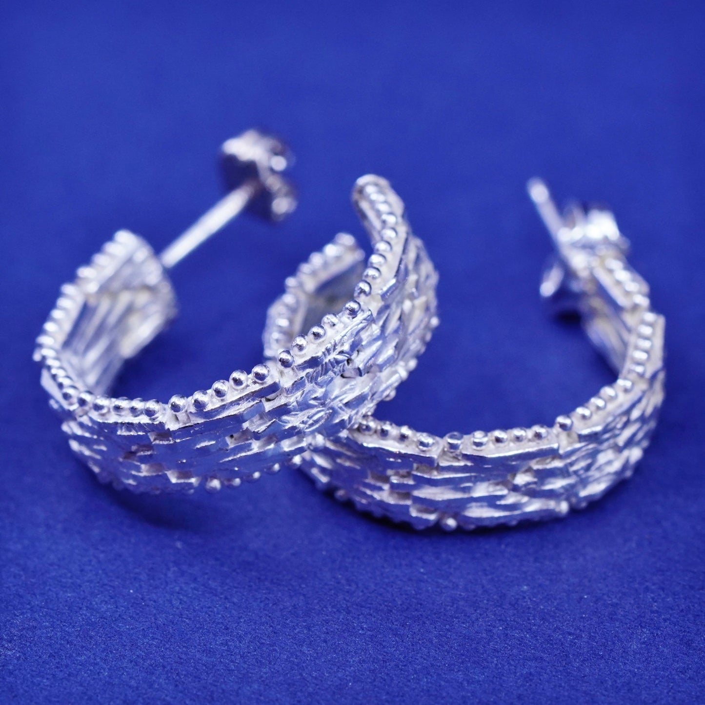 0.75”, Italy Sterling silver handmade earrings, 925 riccio chain hoops, Huggies