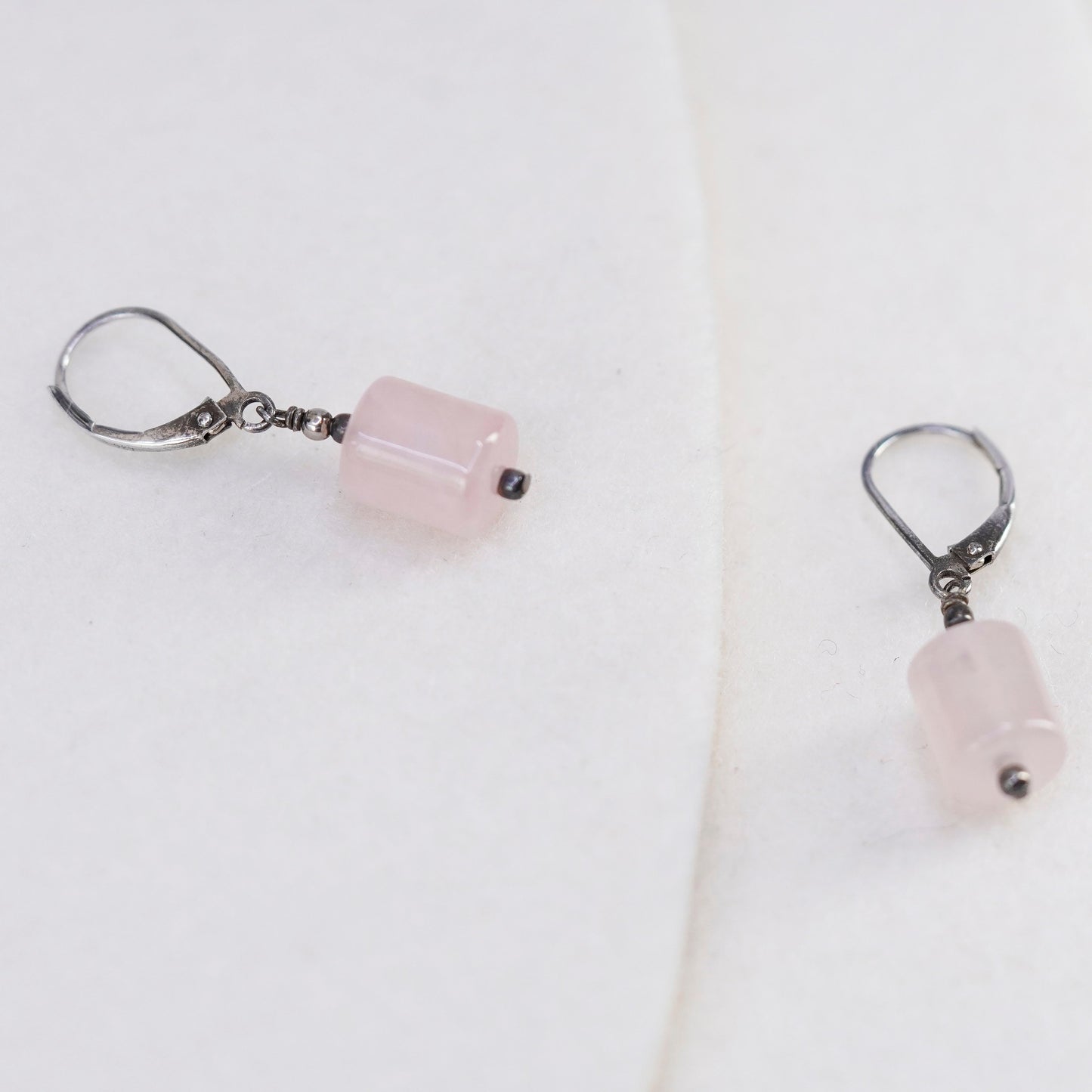Vintage Sterling 925 silver handmade earrings with pink rose quartz