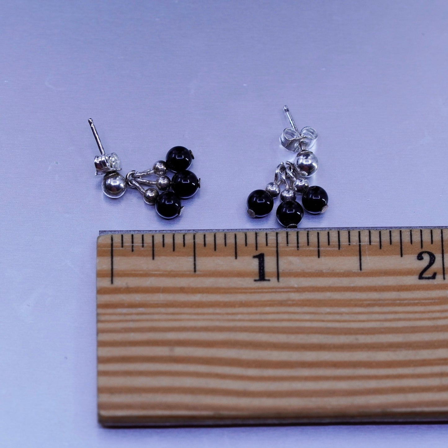 Vintage Sterling 925 silver handmade earrings with obsidian beads