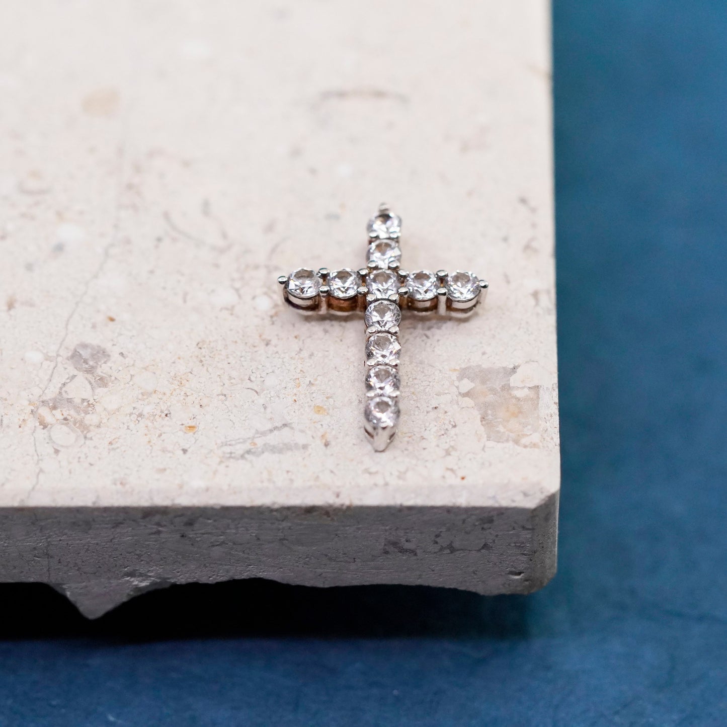 Vintage Sterling silver handmade pendant, 925 cross with cz