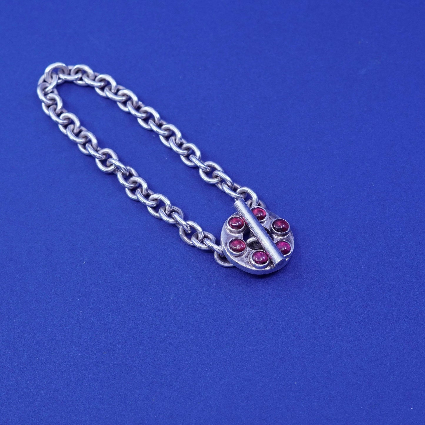 6.74”, Designer ZIA Indonesia Sterling 925 Silver Toggle Bracelet, circle chain