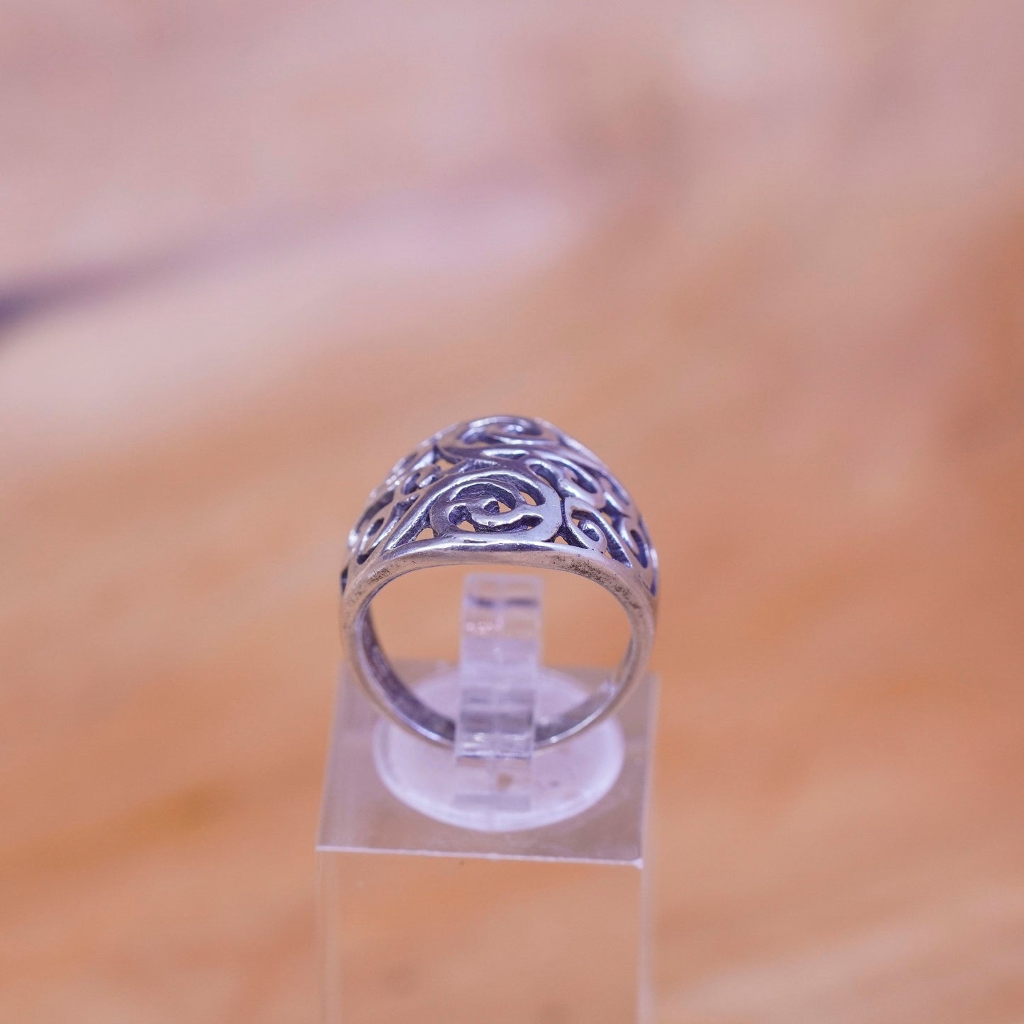 Size 5.75, vintage Sterling 925 silver handmade ring, filigree S band