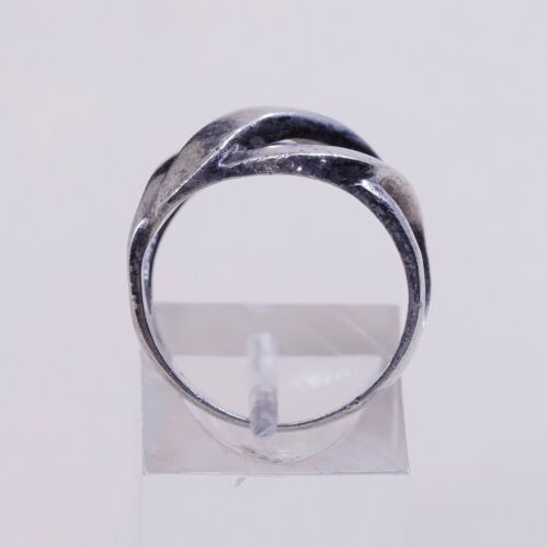 Sz 6.75, Vtg Sterling Silver Handmade Ring 925 Band Entwined Wavy, Stamped 925