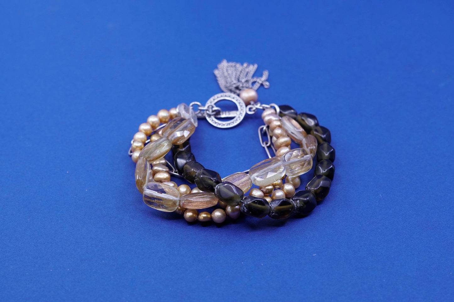6.5”, Silpada Sterling 925 Silver Bracelet Smoky Quartz Pearls Sunstone