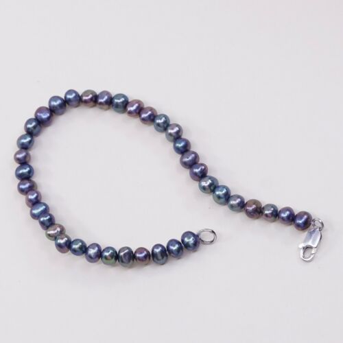 7”, Vtg 4-5mm Tahitian Pearl Bracelet W/ Sterling 925 Silver Clasp