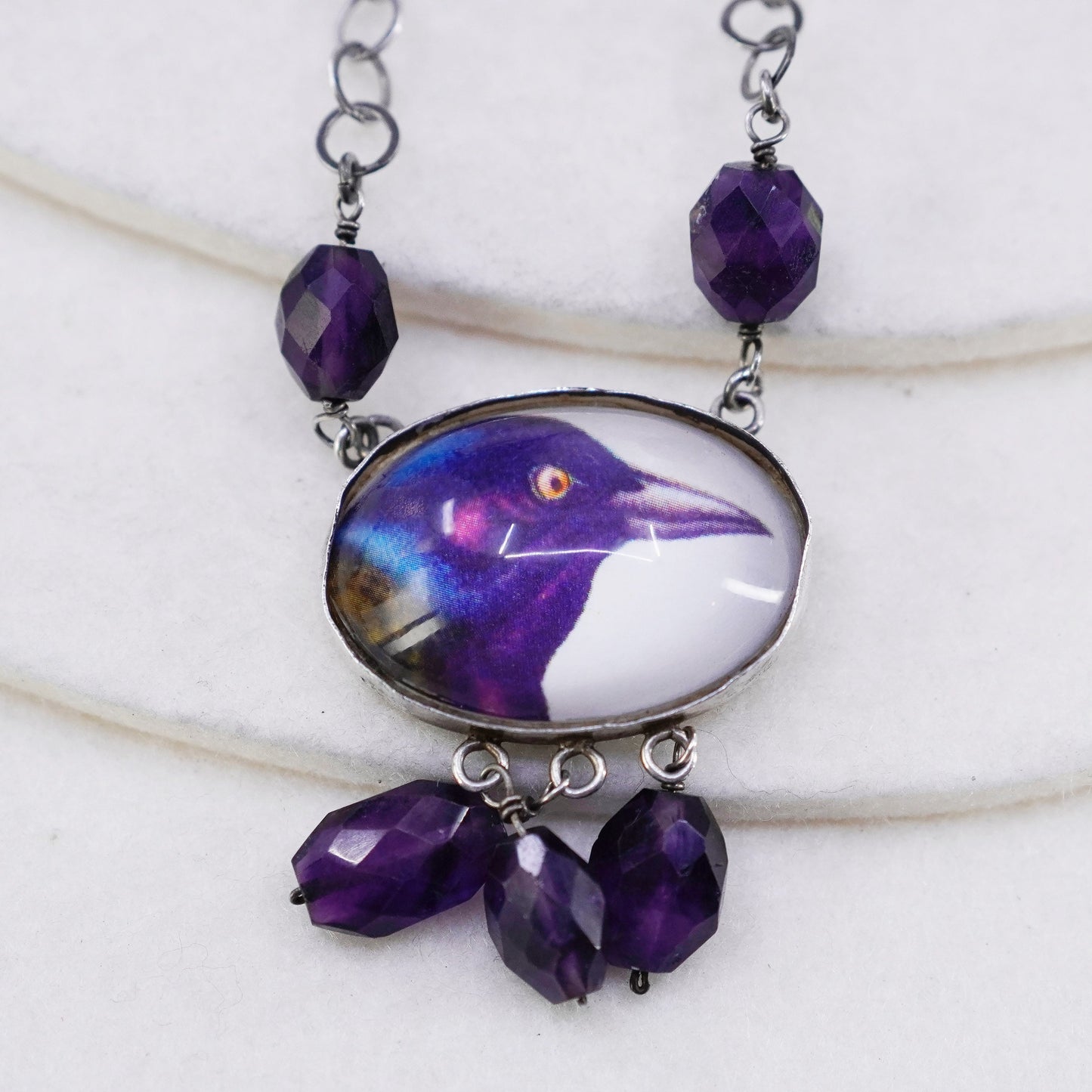 18”, Hotcakes Design sterling 925 silver necklace, Black Raven Oval Pendant