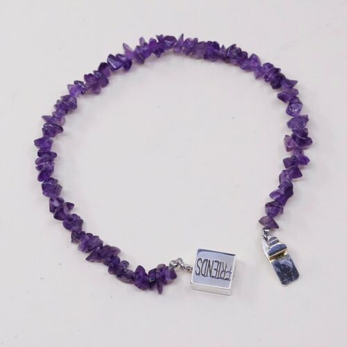 7”, Vtg Sterling 925 Silver Handmade Bracelet W/ Amethyst Nuggets N “friends”
