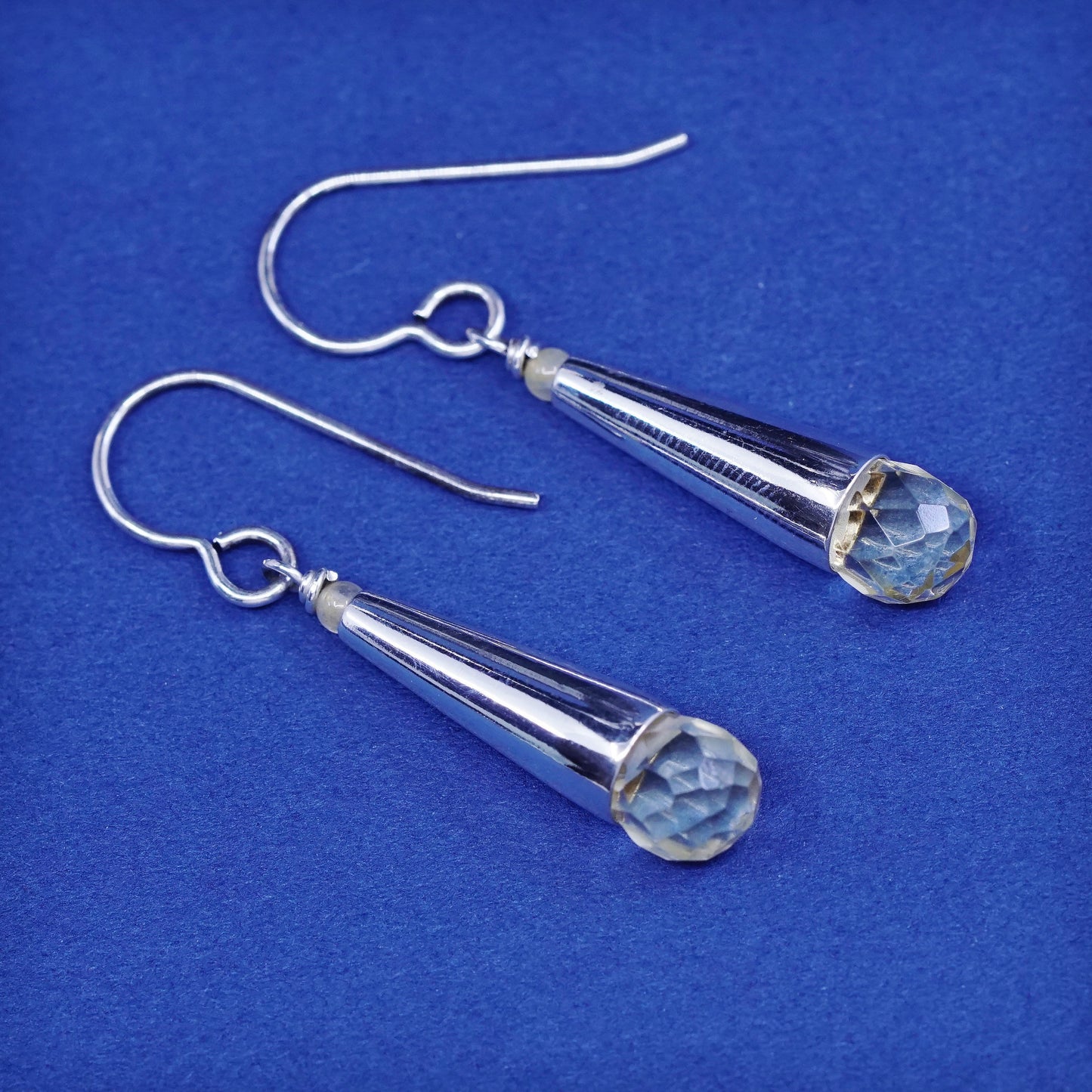 Vintage sterling 925 silver handmade teardrop earrings with citrine beads
