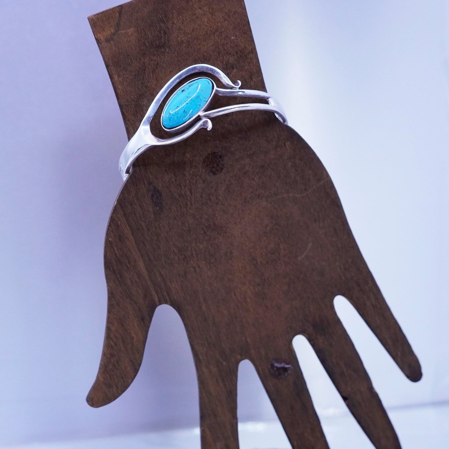 7.25”, Mexico Sterling 925 silver handmade bracelet, hinged bangle turquoise
