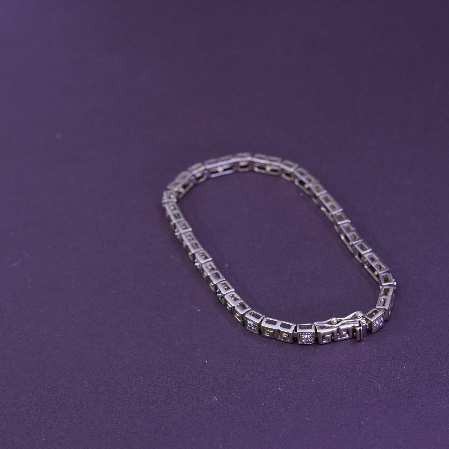7.75”, vermeil gold over Sterling 925 silver tennis bracelet, greek key diamond