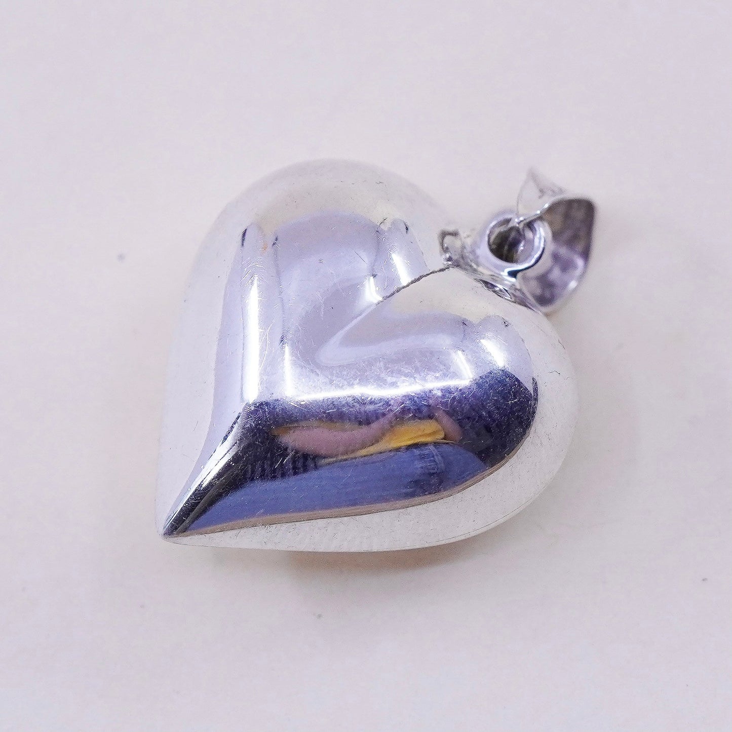 Vintage handmade sterling silver puffy heart charm, 925 charm pendant