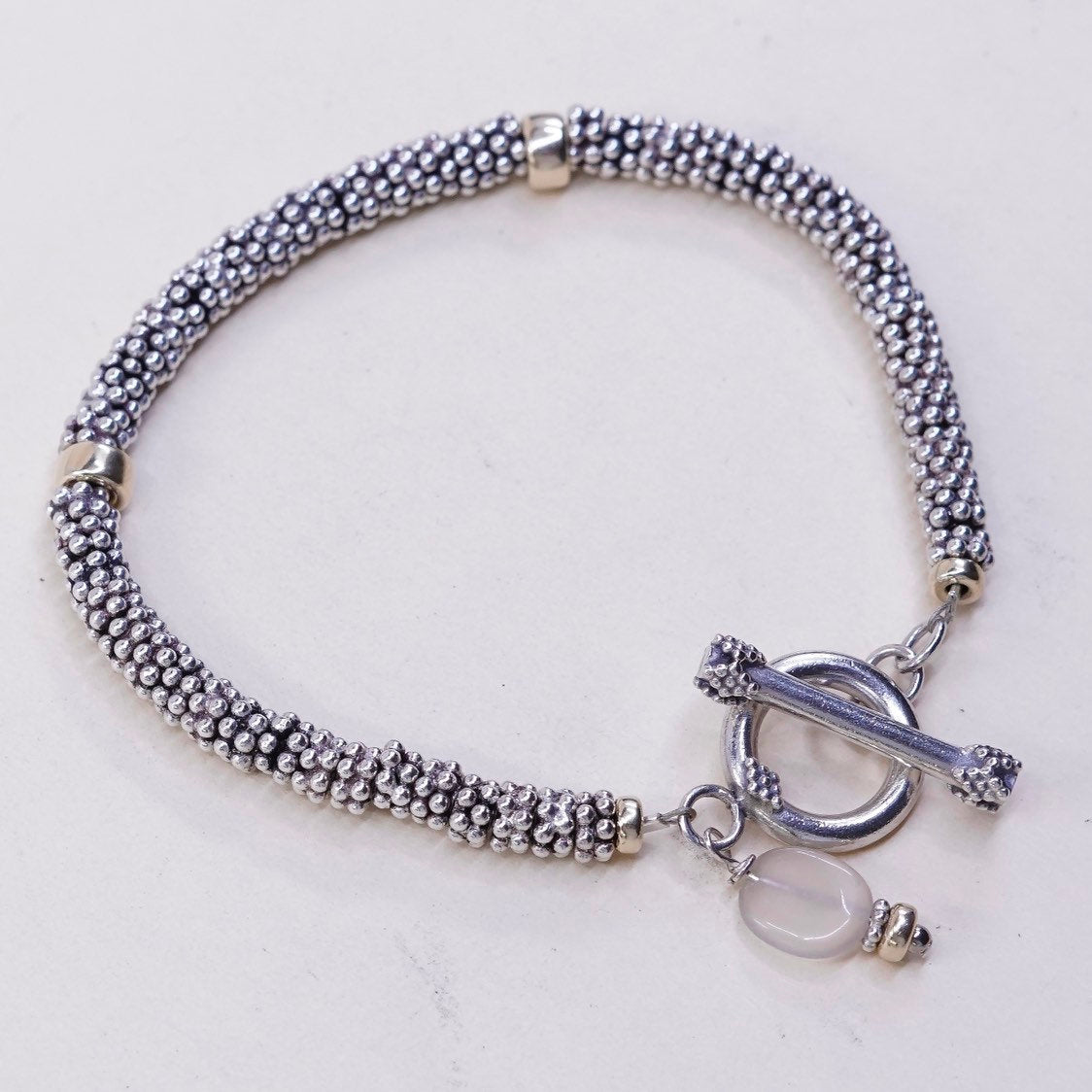 7.25", Vintage handmade bracelet, 14K beads with 925 silver beads and toggle closure, silver tested