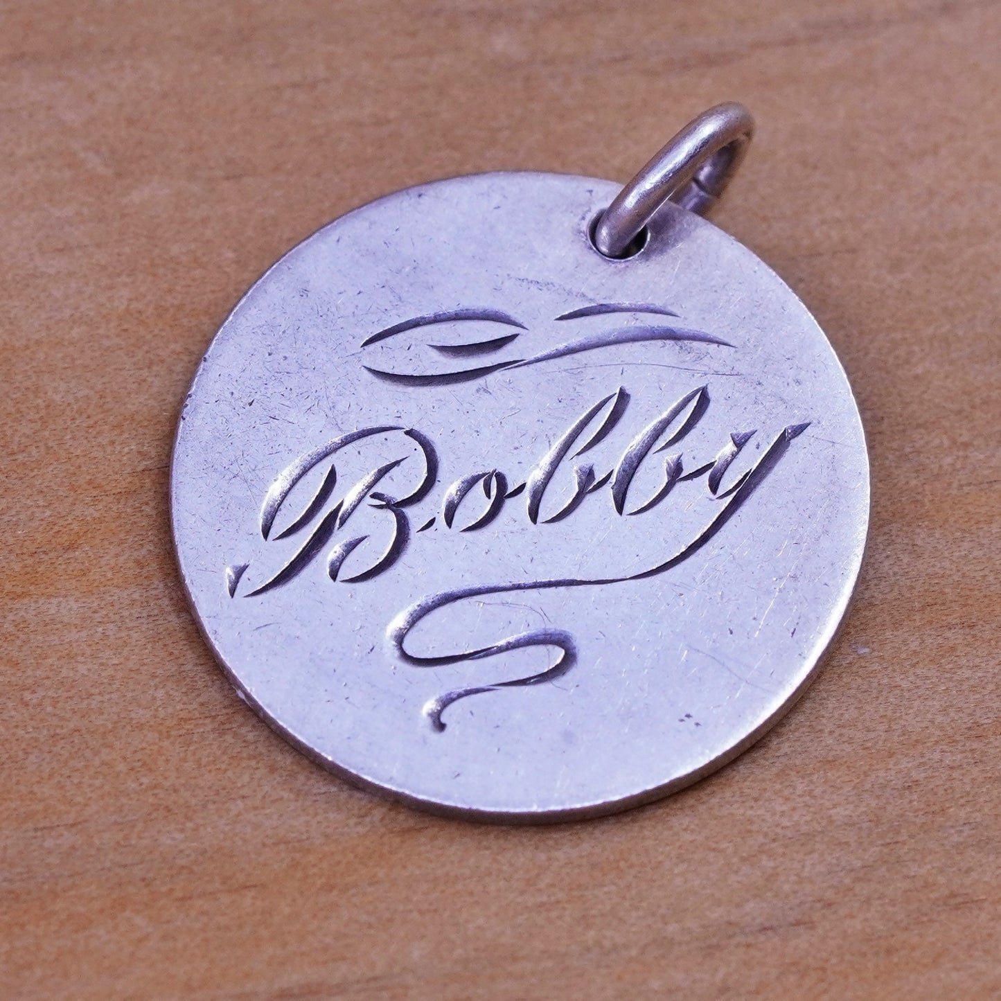 Vintage Sterling silver handmade pendant, 925 tag with name “Bobby” and 9.16.50