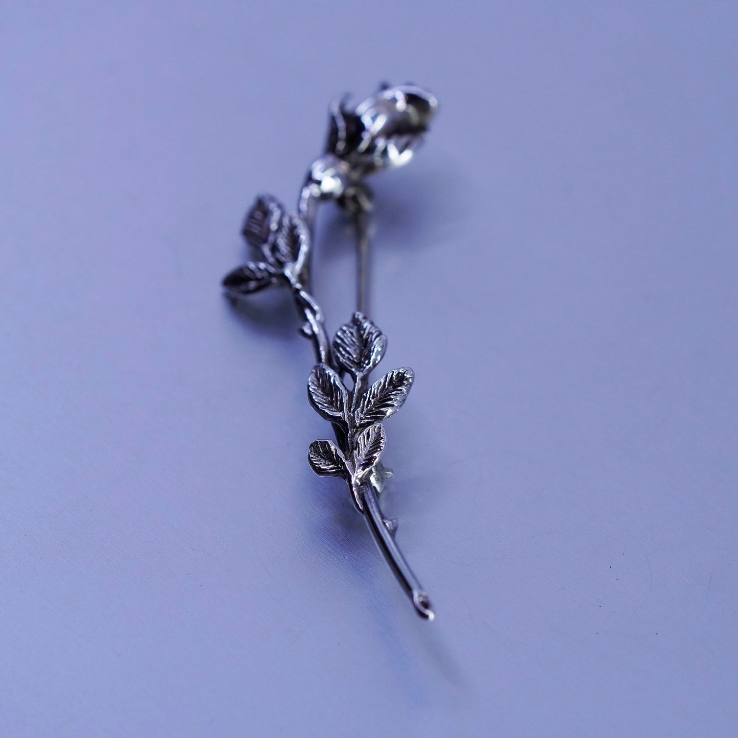 Vintage sterling silver handmade brooch, 925 rose flower pin
