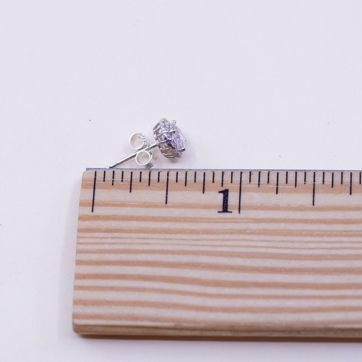 Vintage sterling silver earrings, 925 studs with cluster round cz