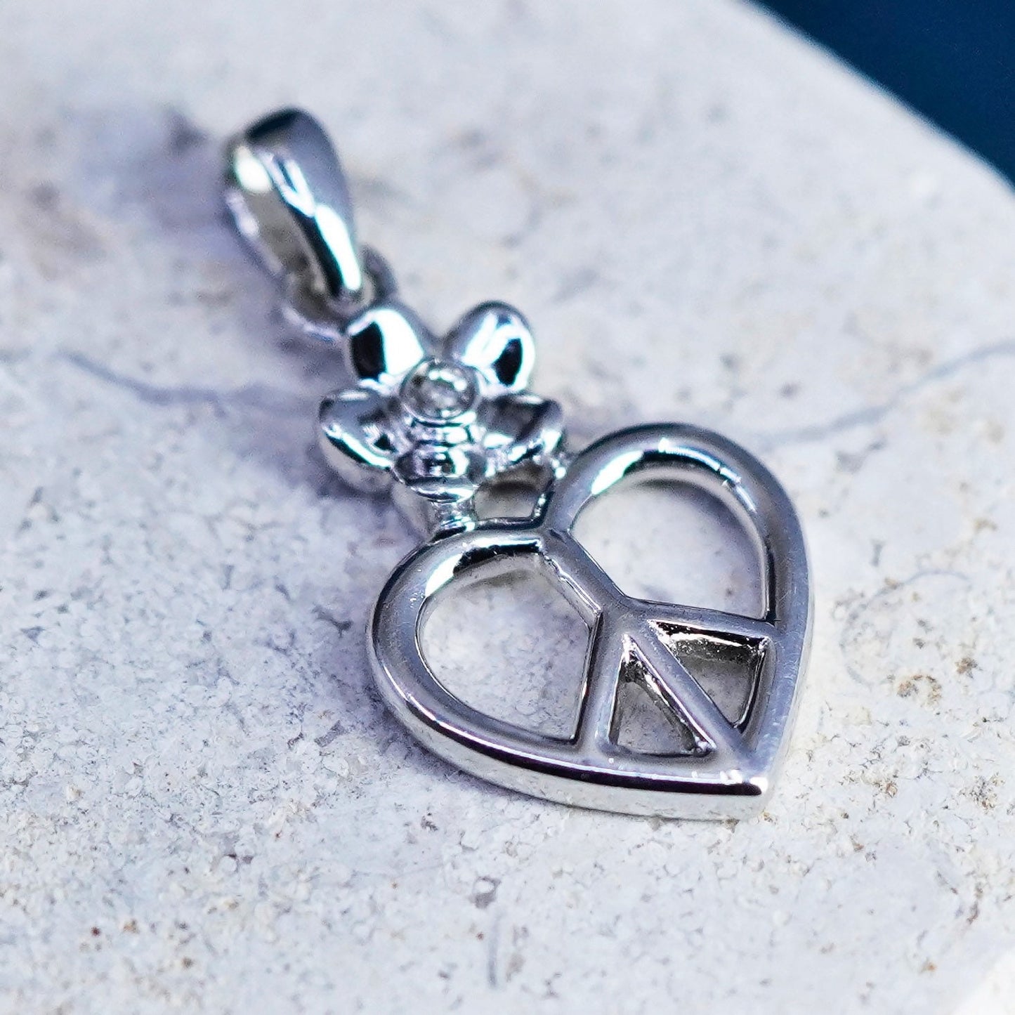Vintage Sterling silver pendant, 925 peace symbol, CND heart symbol