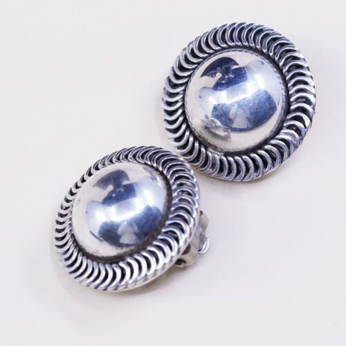 vintage Mexico Handmade Modern Sterling 925 Silver clip on, Round 925 earrings